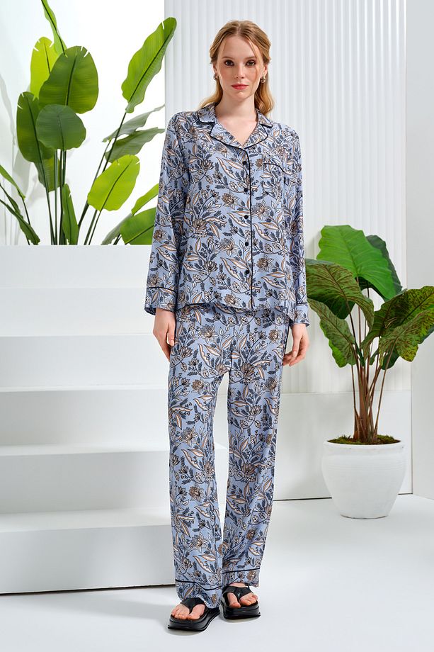 Uzun Kollu Desenli Pijama Takımı - 4
