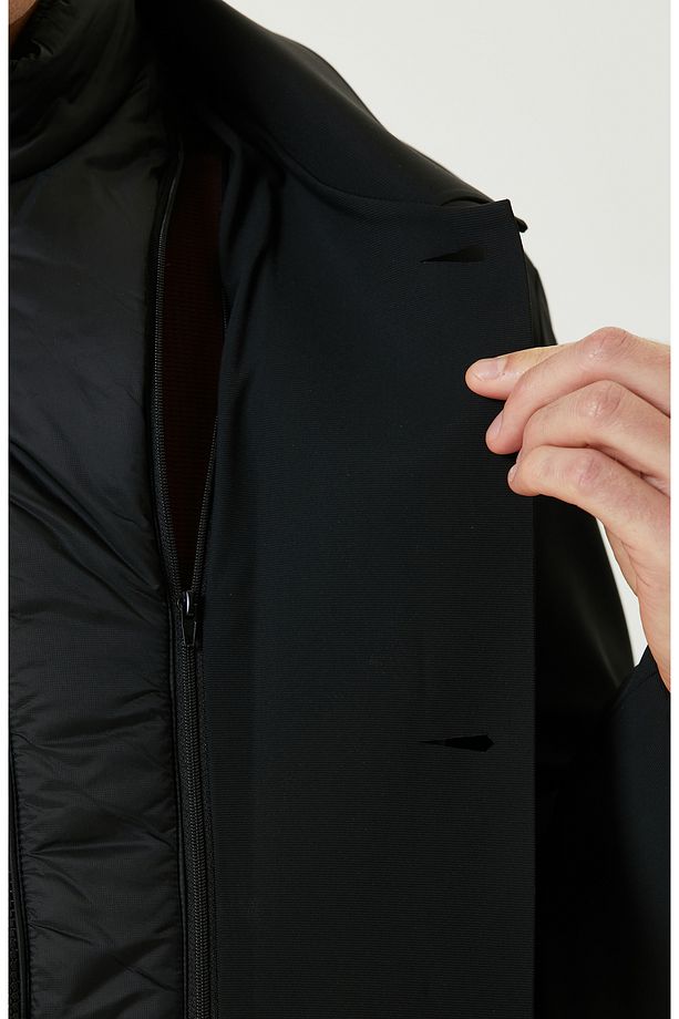 Siyah N-Tech Çıkma Mostralı Casual Kaban - 8