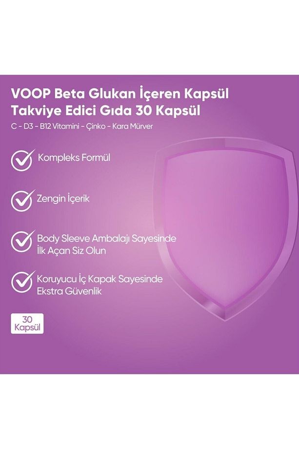 Beta Glukan Kara Mürver, C Vitamini, Çinko Bitkisel Vegan 30 Kapsül - 3