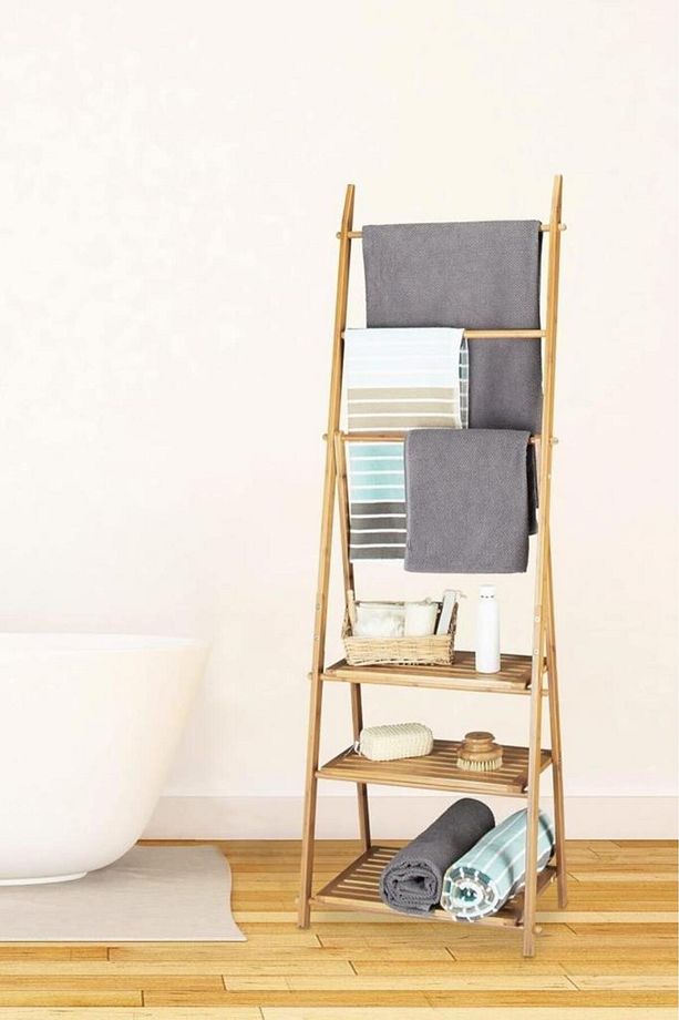 Bambu 3 Raflı Havlu Askısı Banyo Düzenleyici Havluluk Organizer Db-0006 - 2