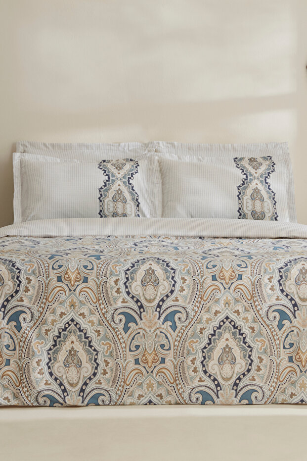 Lemy Blue Duvet Cover Set - 100% Cotton, Double, Satin