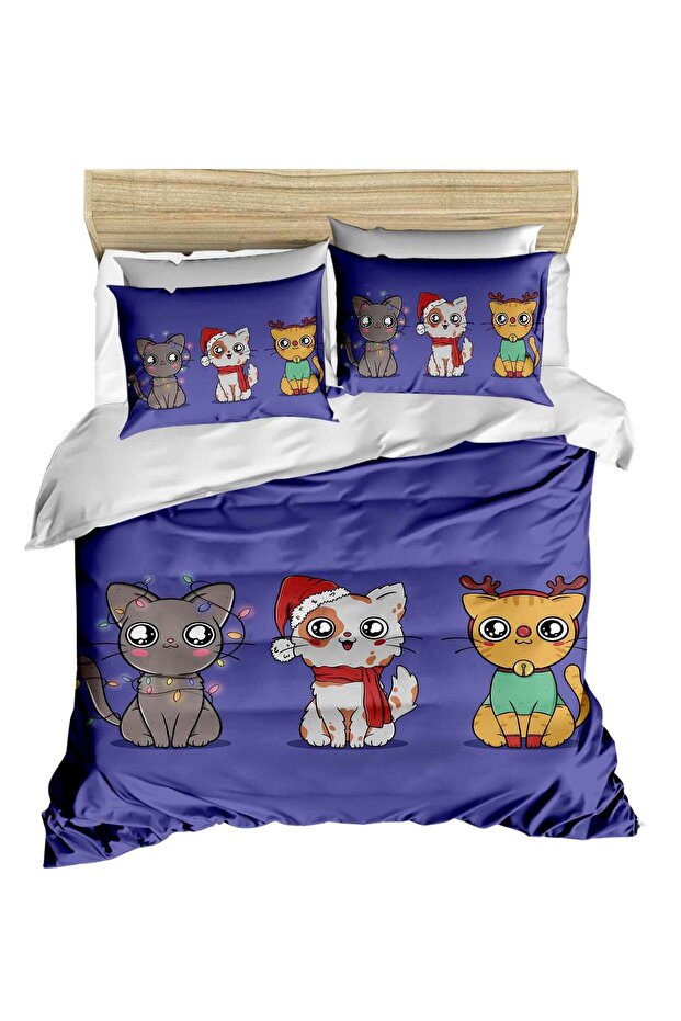 New Year's Cat Pattern 3D Digital Double Duvet Cover Pillow Set