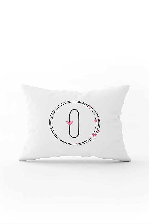 Pink Heart Black Letter Double Sided Digital Printed Throw Pillow Cover Letter O