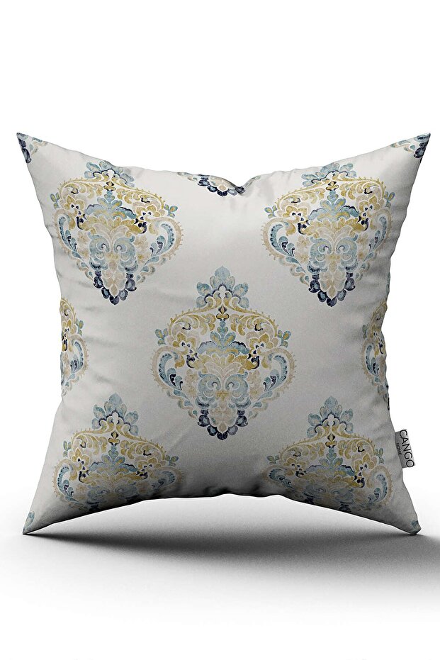 Подушка з цифровим принтом у вигляді жовто-синього дамаського візерунка - Cgh497 - 1