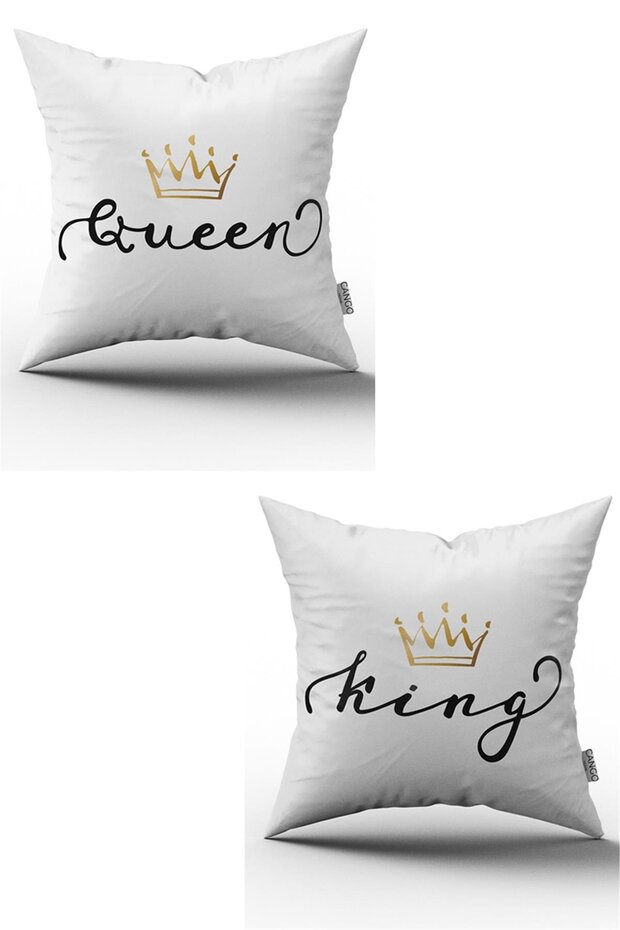 طقم وسادة رمي مطبوعة رقمية باللون الأبيض والأسود من King Queen King مكون من قطعتين - 2kmbs87