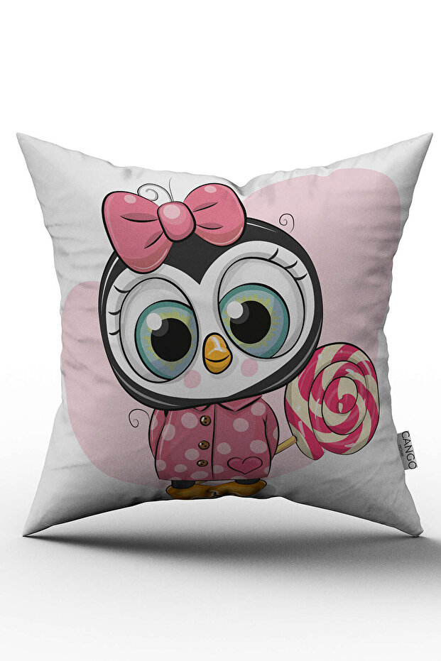White Pink Double Sided Owl Figured Children's Throw Pillow Cover - Otyk820-Ct