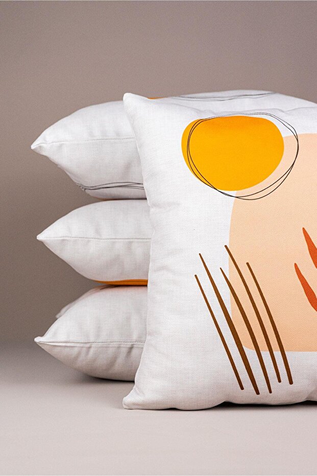 Double Sided Orange Bohemian Modern Patterned 4-Piece Digital Printed Throw Pillow Pillow Case Set 4kmbs106-c - 3
