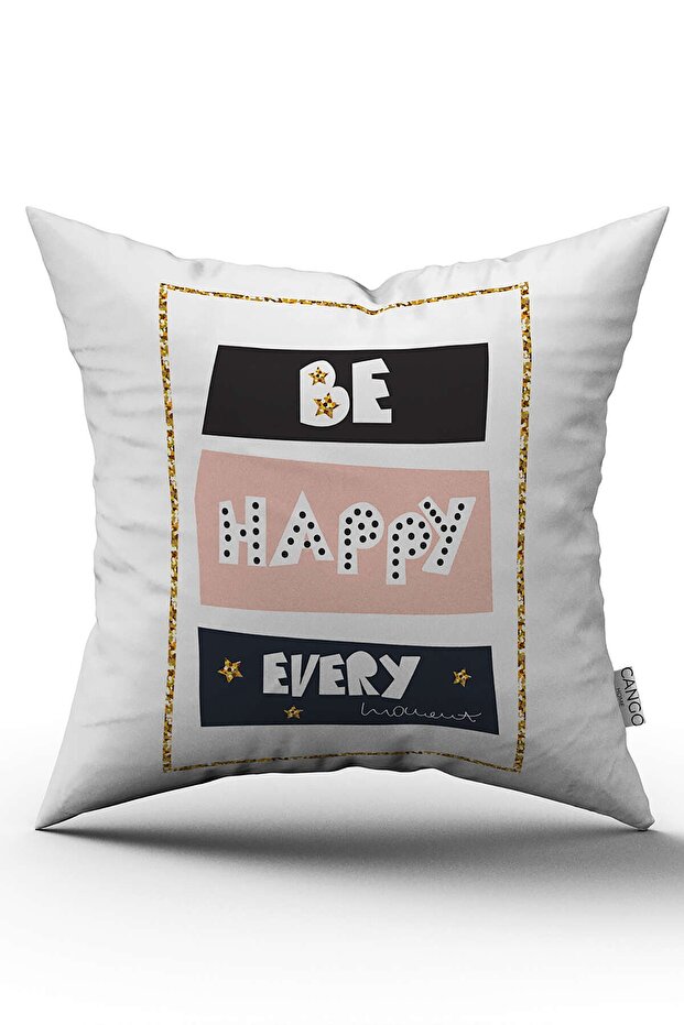 Біло-рожева подушка з написом «Be Happy Every» та цифровим принтом - CGH449 - 1