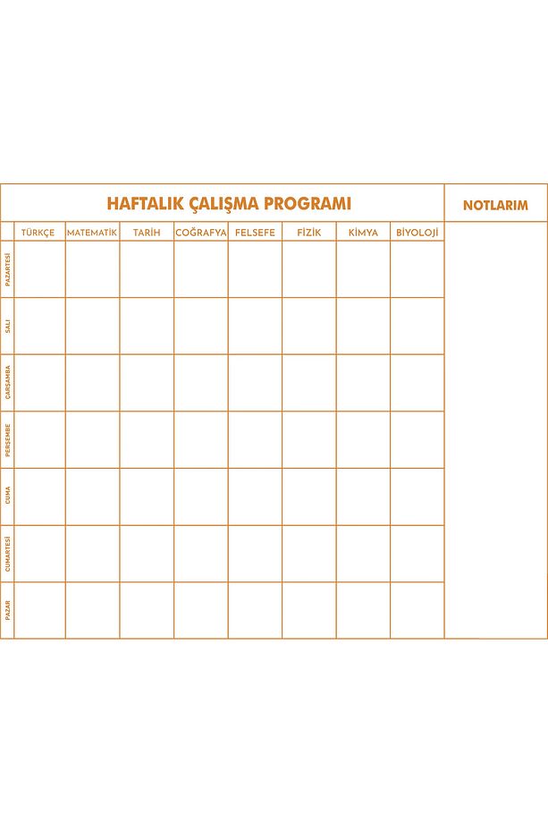 Statik Kağıt 9-10-11-12.Sınıf Haftalık Ders Çalışma Programı - 1
