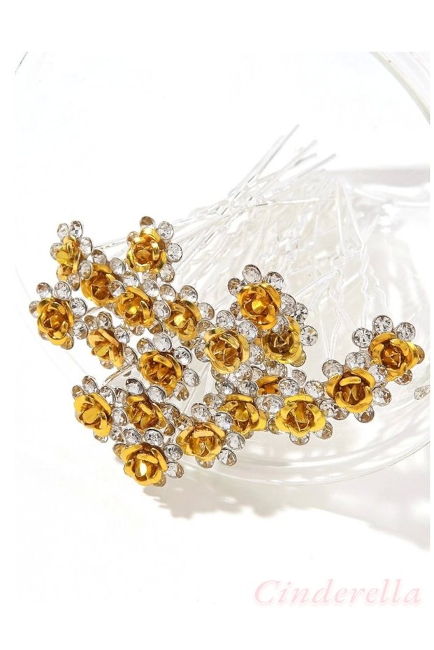 10-Piece Mini Crystal Stone Flower Design Hairpin Hair Clip Gold - Wedding Bridal Hair Accessory Bun Clip