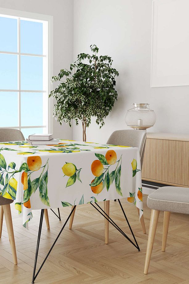 Beyaz Sarı Limon Desenli Dijital Baskılı Masaörtüsü Oytyk895-ms - 2