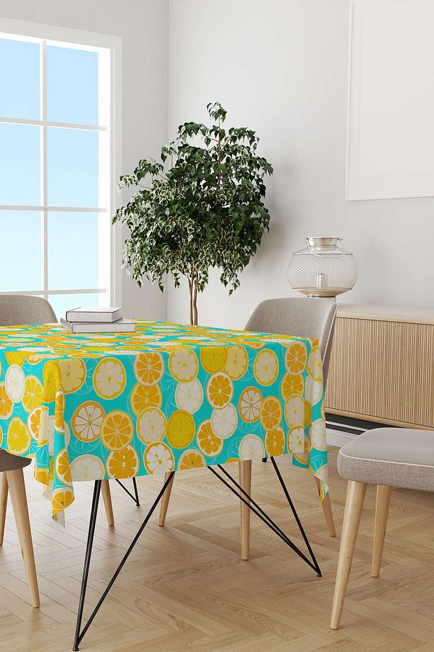 Sarı Yeşil Limon Desenli Dijital Baskılı Masaörtüsü Oytyk919-ms - 2