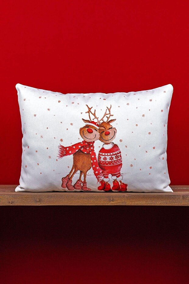 Double Sided 35x50 Red Deer Christmas Themed Digital Printed Throw Pillow Cover -cgh1373-3550