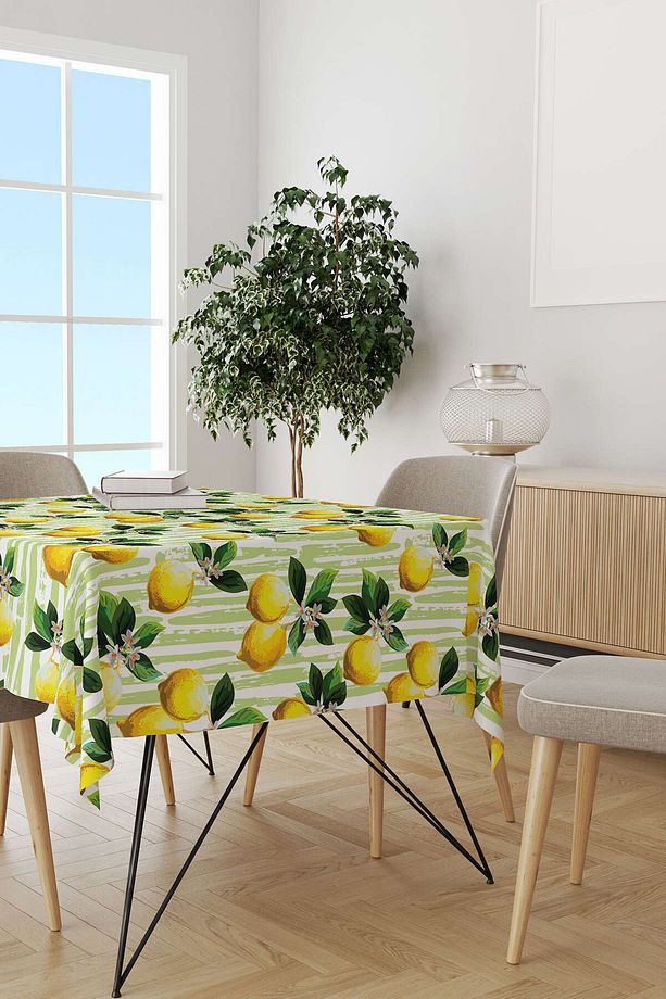 Sarı Yeşil Limon Desenli Dijital Baskılı Masaörtüsü Oytyk914-ms - 2