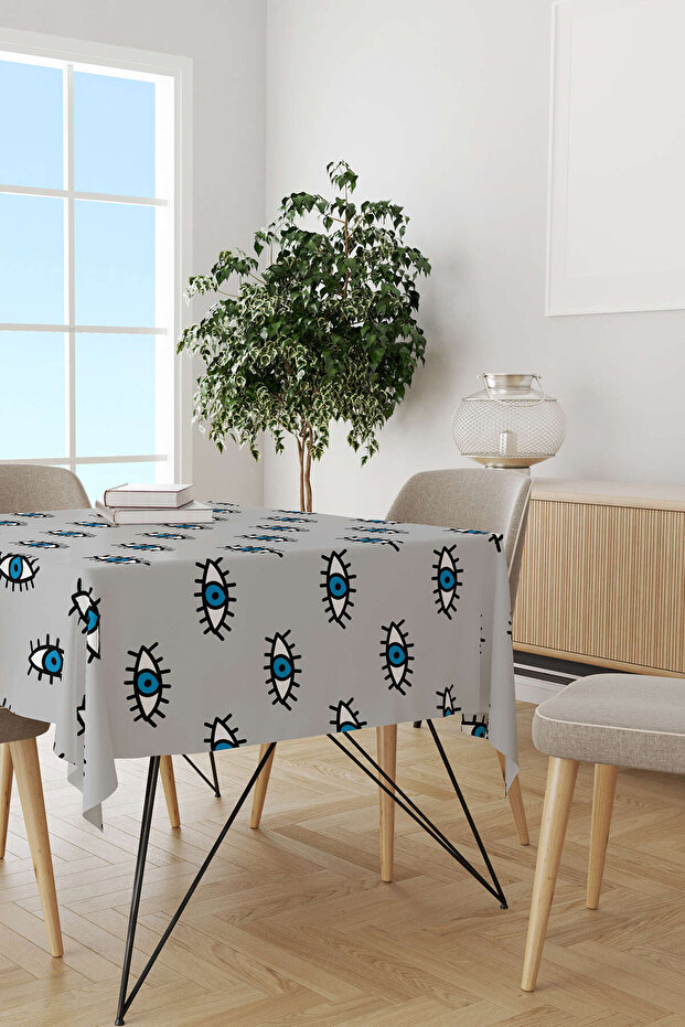 Gray Blue Eye Patterned Tablecloth Cgh247-ms - 2