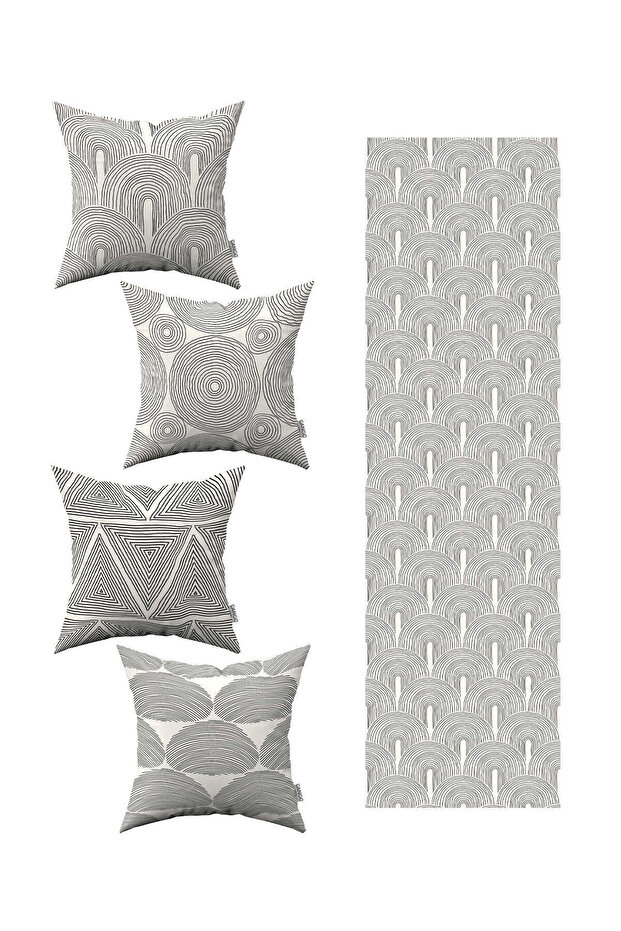 Black Bohemian Scandinavian Motif 4 Piece Cases 1 Runner Set - 1