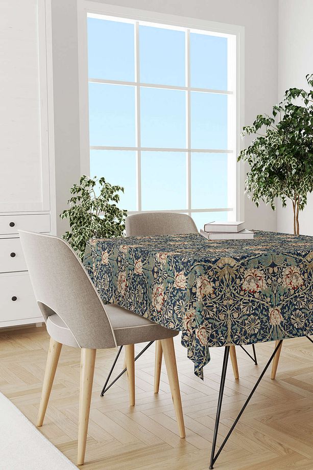 Krem Lacivert Ramazan Temalı Çiçek Desenli Dijital Baskılı Masaörtüsü Cgh1338-ms - 2
