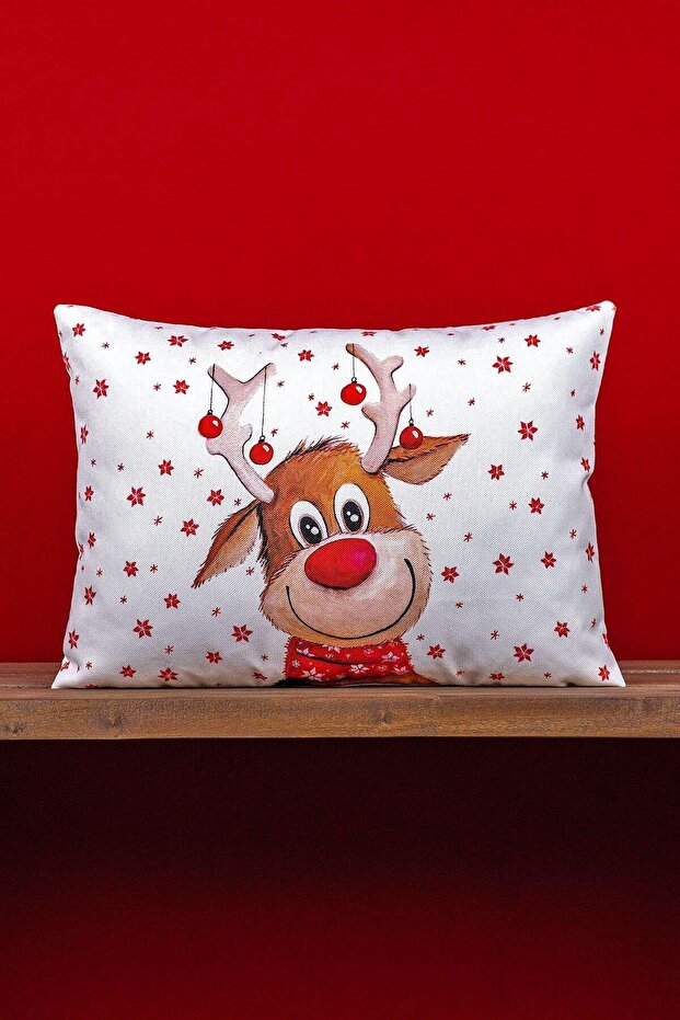 Double Sided 35x50 Red Deer Christmas Themed Digital Printed Throw Pillow Cover -cgh1371-3550