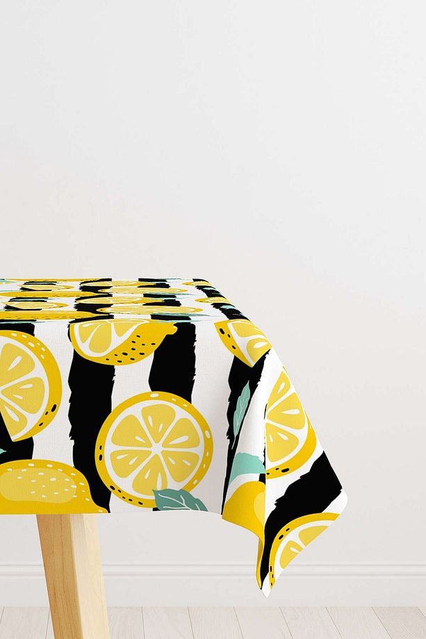 Beyaz Sarı Limon Desenli Dijital Baskılı Masaörtüsü Oytyk907-ms - 1