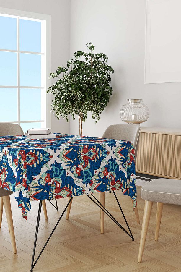 Mavi Kırmızı Etnik Motif Desenli Dijital Baskılı Masaörtüsü Otyk540-ms - 2