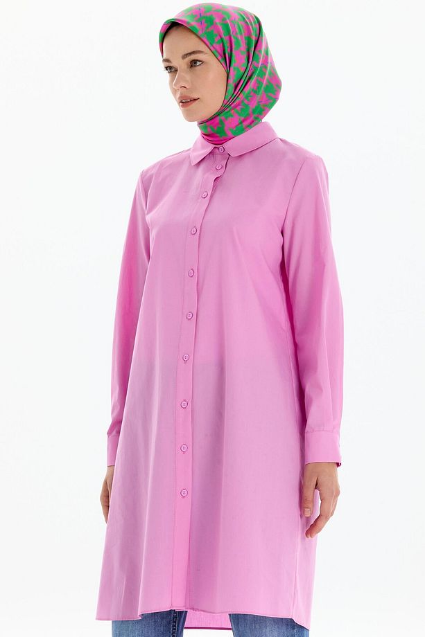 Uzun Basic Gömlek - Pembe - 4