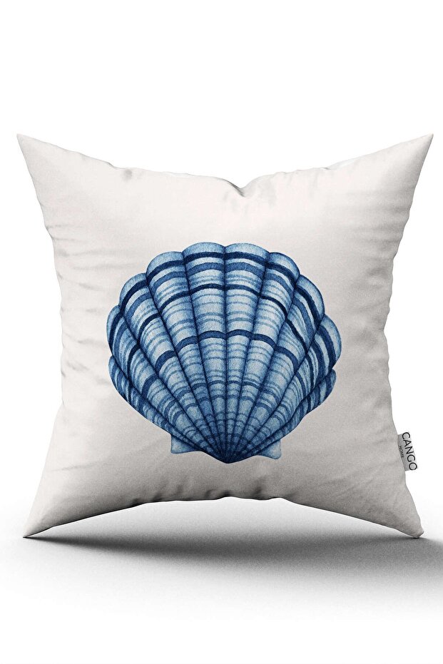 Double Sided White Blue Oyster Marine Patterned Digital Printed Throw Pillow Cover Cgh1127