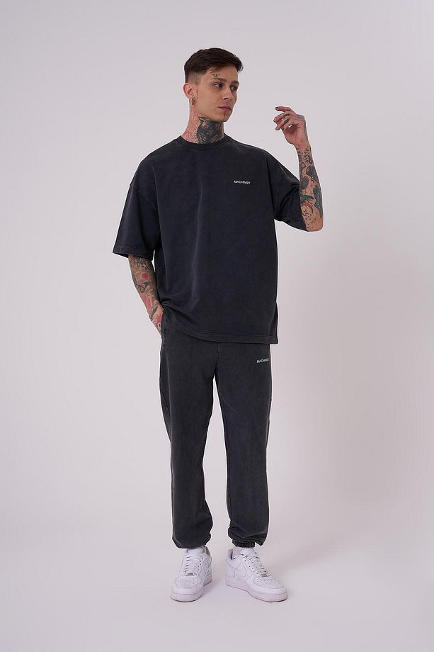 Erkek Luxury Yıkamalı Basic Oversize Asphalt Tişört - 3