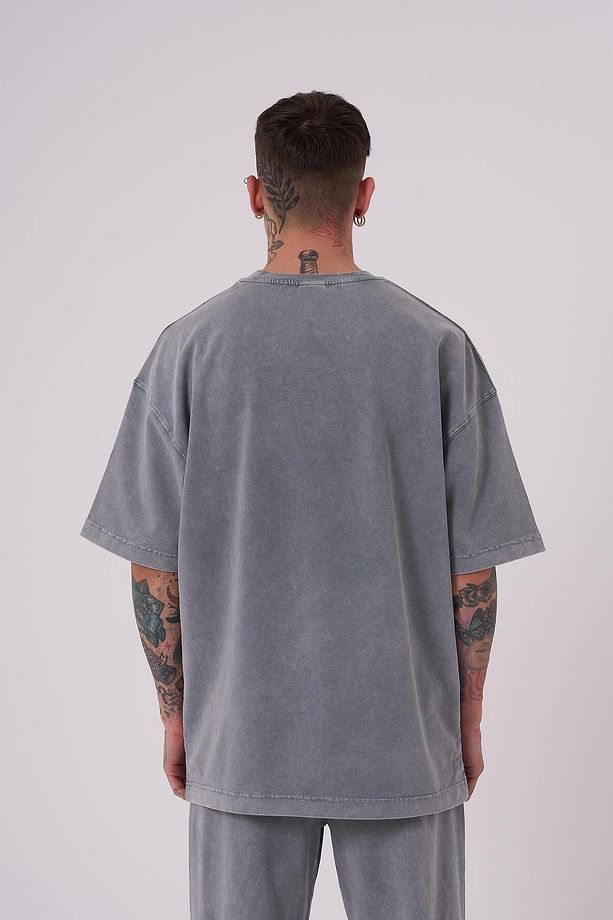 Erkek Luxury Yıkamalı Basic Oversize Ghost Cloudy Tişört - 2