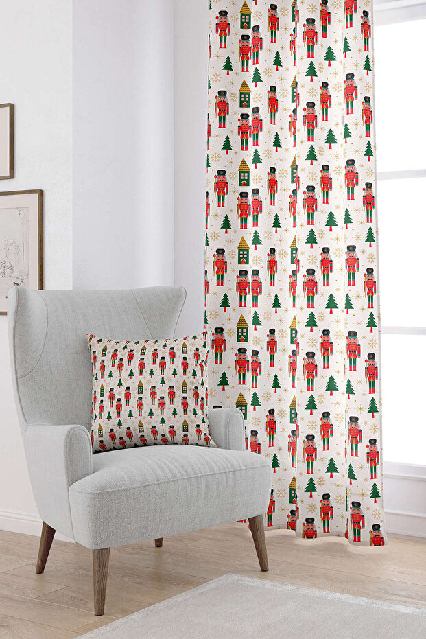 Red Green Christmas Themed Digital Printed Curtain Cgh795-pr
