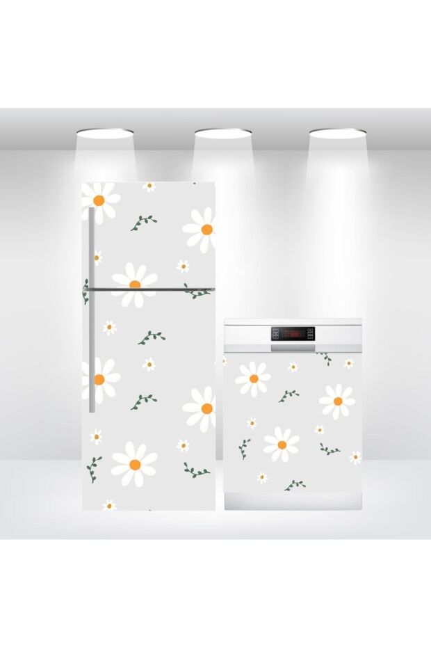 Refrigerator and Dishwasher Door Self-Adhesive Foil Covering Daisy Flower