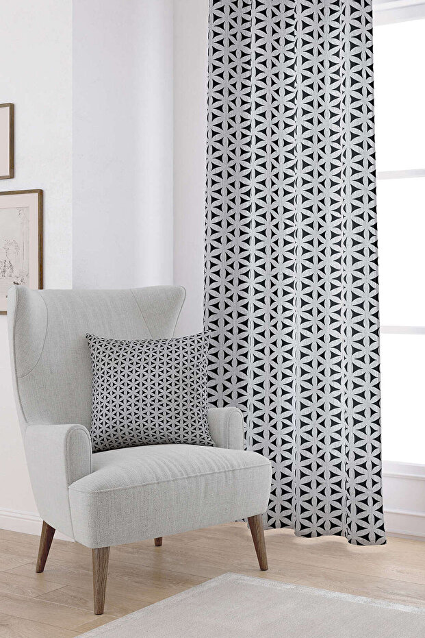 Gray Black Decorative Geometric Patterned Digital Printed Curtain Cgh1056-pr