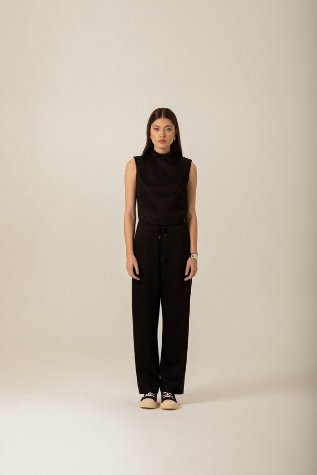 Dik Yaka Örme Siyah Bluz - 2