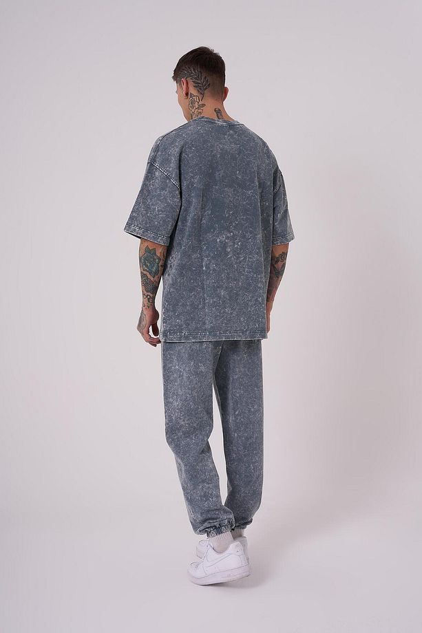 Erkek Luxury Yıkamalı Basic Oversize Ghost Spotted Tişört - 4