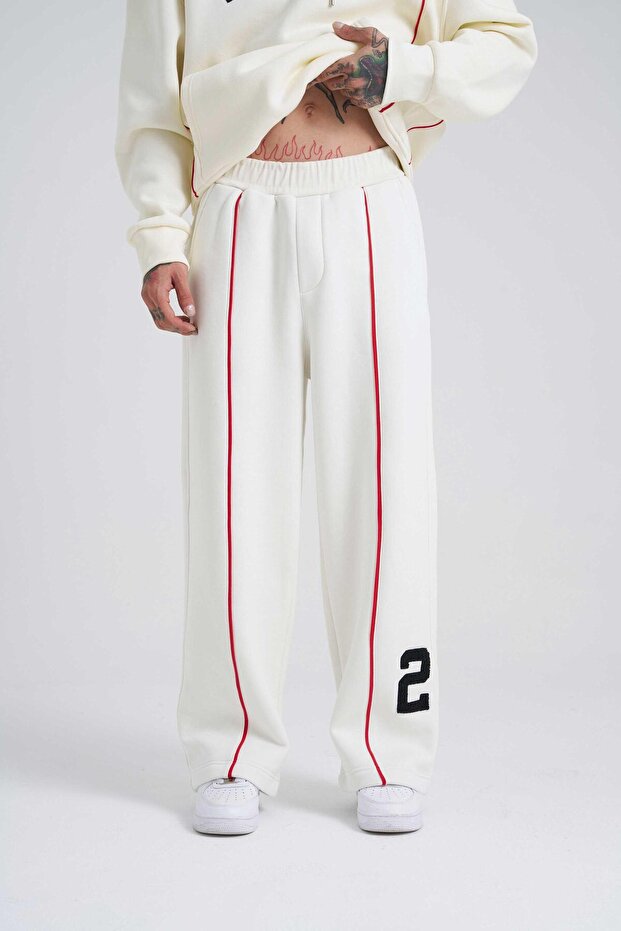 Erkek Line Baggy Oversize Ekru Eşofman Altı - 1