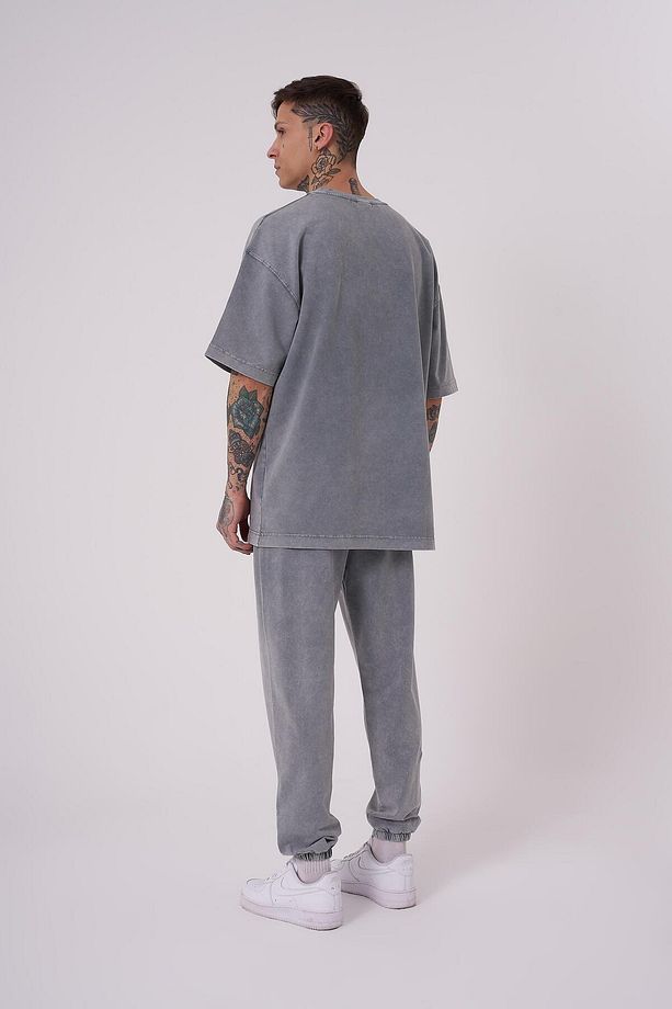 Erkek Luxury Yıkamalı Basic Oversize Ghost Cloudy Tişört - 4