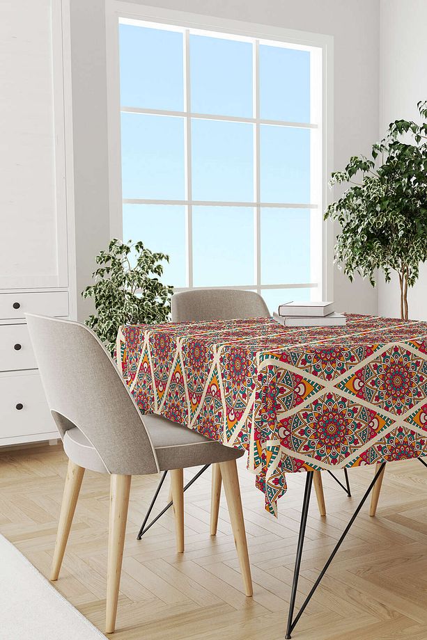 Turuncu Pembe Ramazan Temalı Mandala Desenli Dijital Baskılı Masaörtüsü Cgh1343-ms - 2