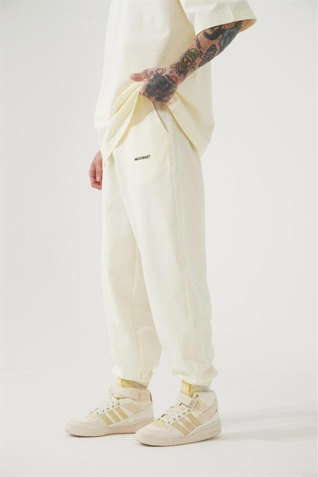 Erkek Basic Oversize Jogger Beyaz Eşofman Altı - 3