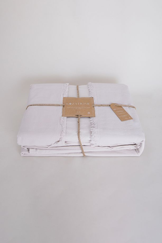 Boho Sade Natural Krem % 100 Pamuk Nevresim Takımı Tek Kişilik 100 X 200 7037A - 2