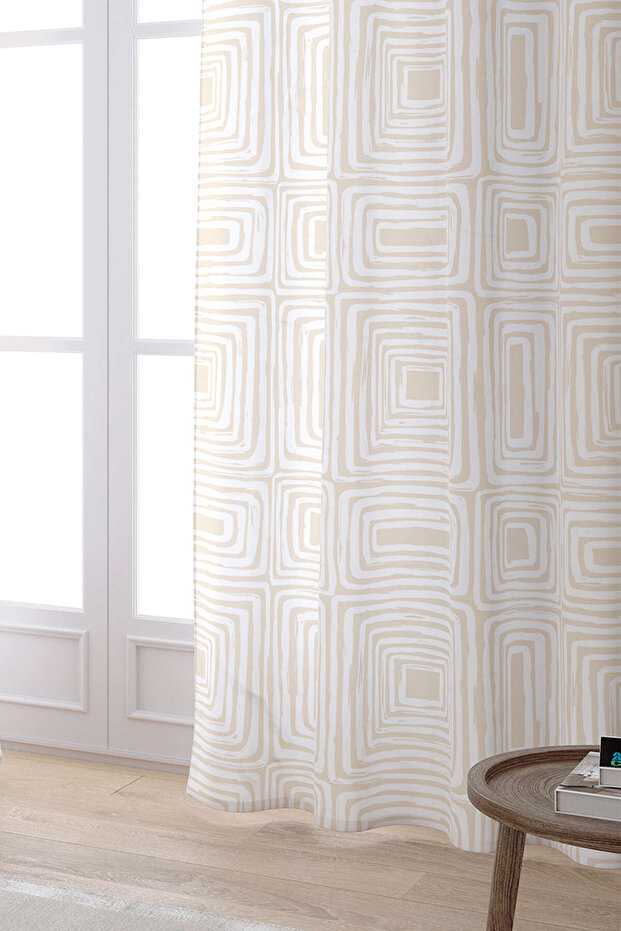 Cream White Bohemian Scandinavian Geometric Patterned Digital Printed Curtain Cgh1213-pr - 2