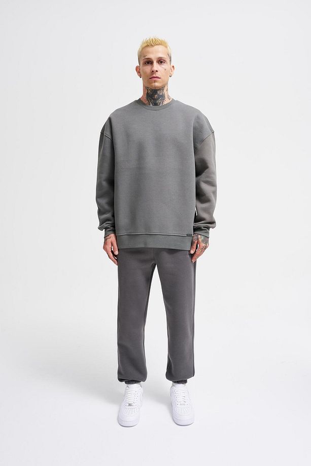 Erkek Basic Bisiklet Yaka Oversize Duman Sweatshirt - 4