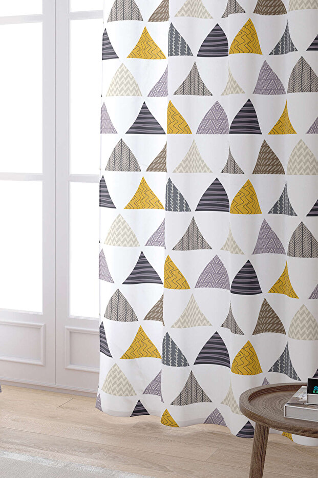Gri Sarı Geometrik Desenli Dijital Baskılı Perde Cgh078-pr - 2