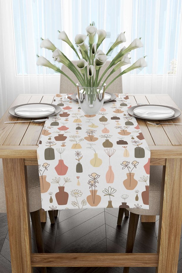 White Multicolor Decorative Vase Patterned Digital Printed Runner Cgh619-rn