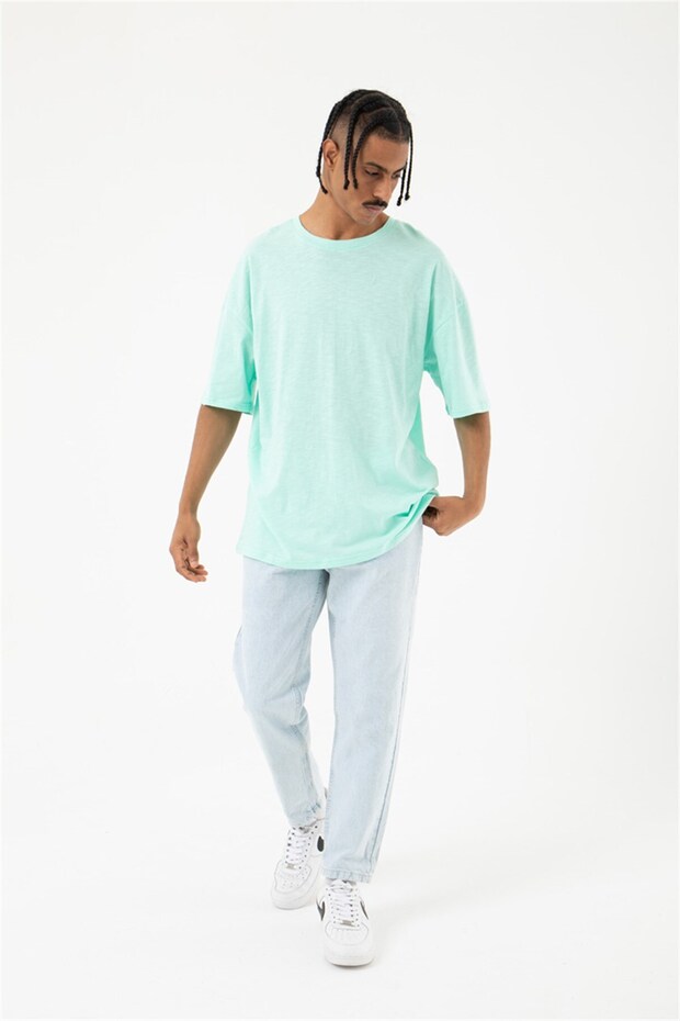 Мъжка тениска Flame Basic Oversized Dark Mint - 1