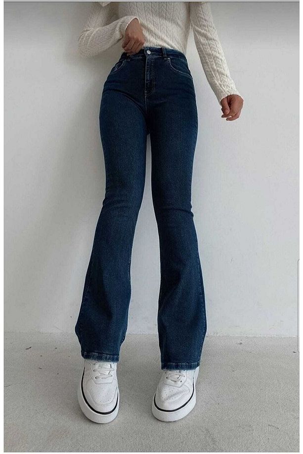 Marta Koyu Mavi Ispanyol Paça Jeans Yüksek Bel Power Likra Kot Pantolon - 3