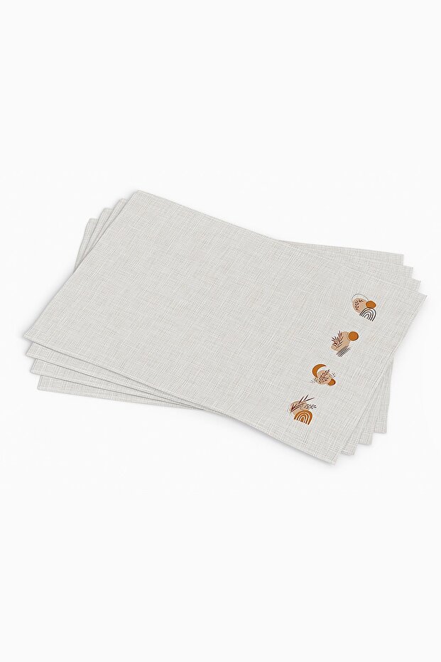 Orange Brown Bohemian Modern Patterned Digital Printed Placemat Set of 4 4Kmbs106-As