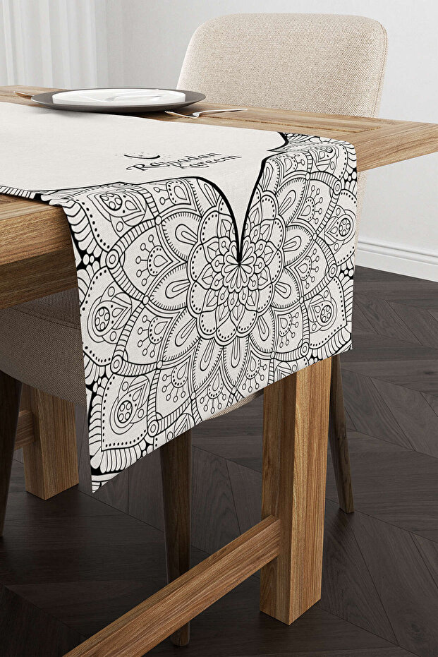 Gray Black Ramadan Themed Decorative Mandala Patterned Digital Printed Runner Cgh1302-rn