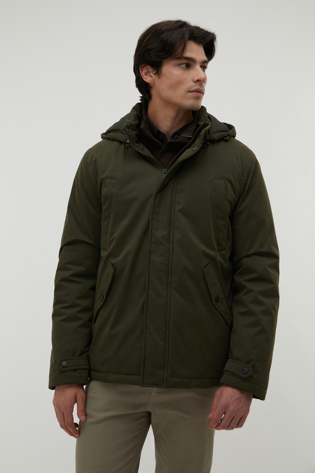 Men's Khaki Hooded Multi-Pocket Coat