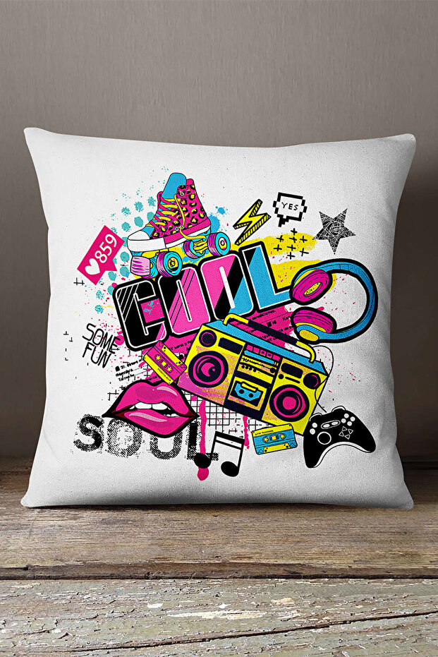 Velvet Babyface White Multicolor Popart Patterned Digital Printing Throw Pillow Pillow Case - Cgh420
