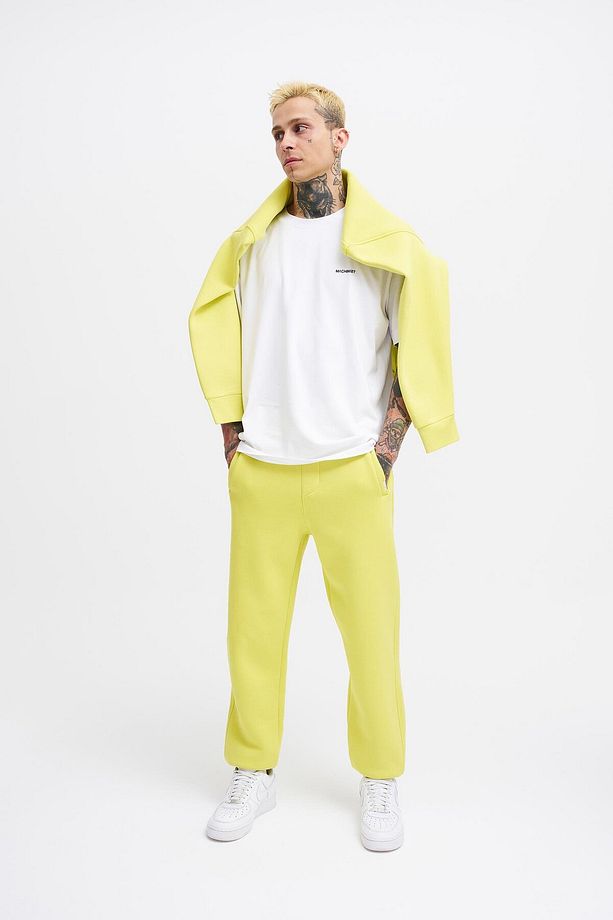 Erkek Basic Jogger Relaxed Neon Sarı Eşofman Altı - 5