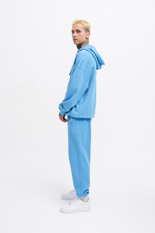 Erkek Yıkamalı Basic Jogger Mavi Eşofman Altı - 6